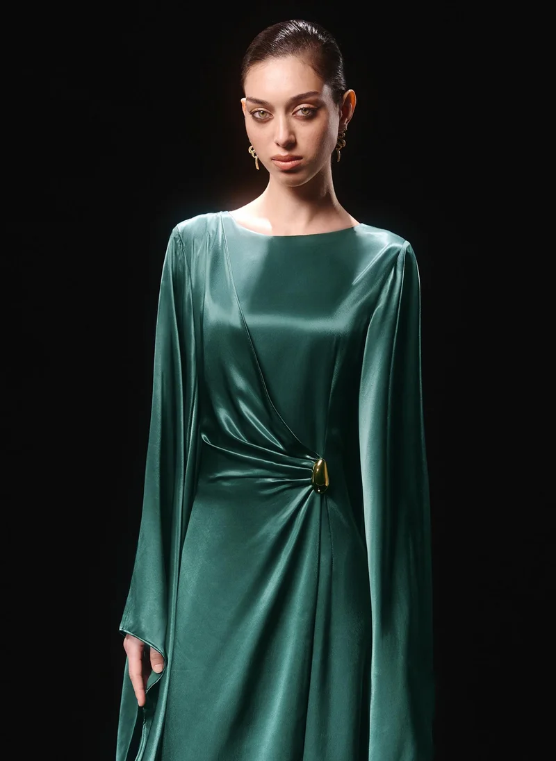 Lichi  Satin maxi dress with asymmetrical sleeves for Women | Best Price UAE