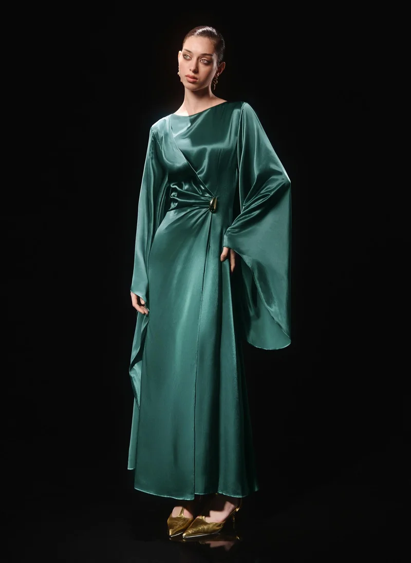 Lichi  Satin maxi dress with asymmetrical sleeves for Women | Best Price UAE