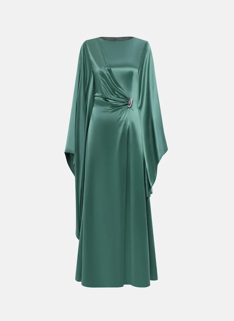 Lichi  Satin maxi dress with asymmetrical sleeves for Women | Best Price UAE