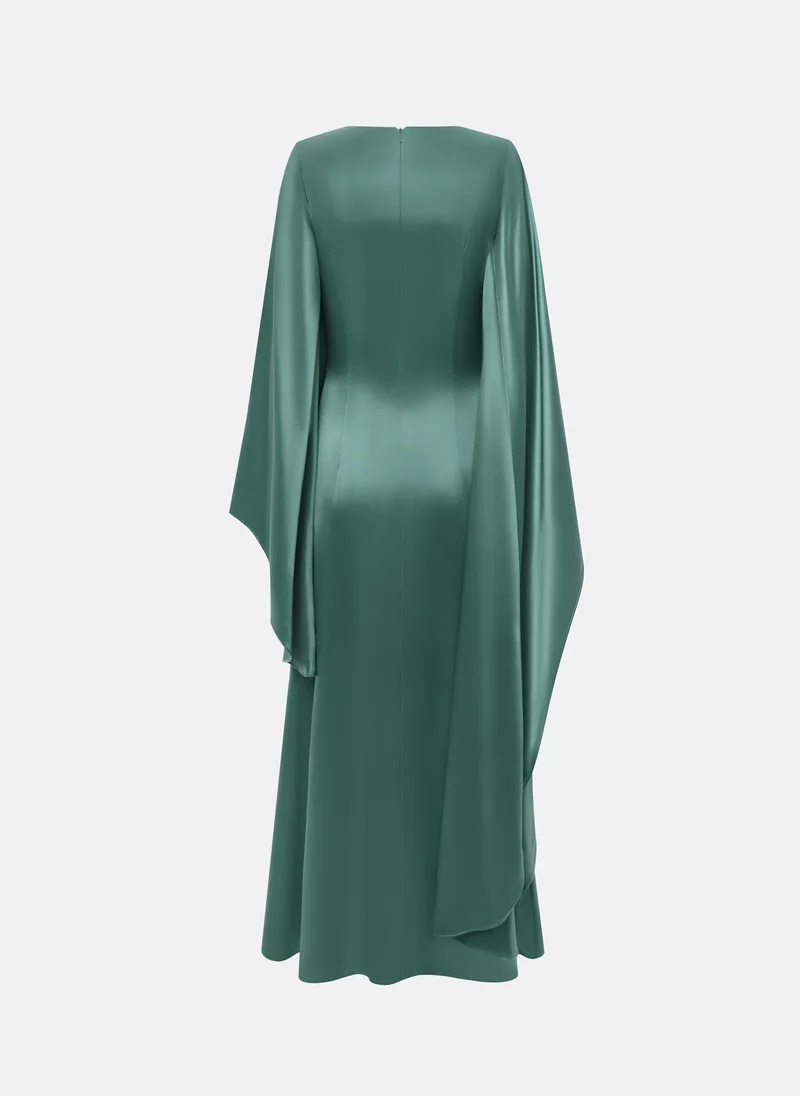 Lichi  Satin maxi dress with asymmetrical sleeves for Women | Best Price UAE
