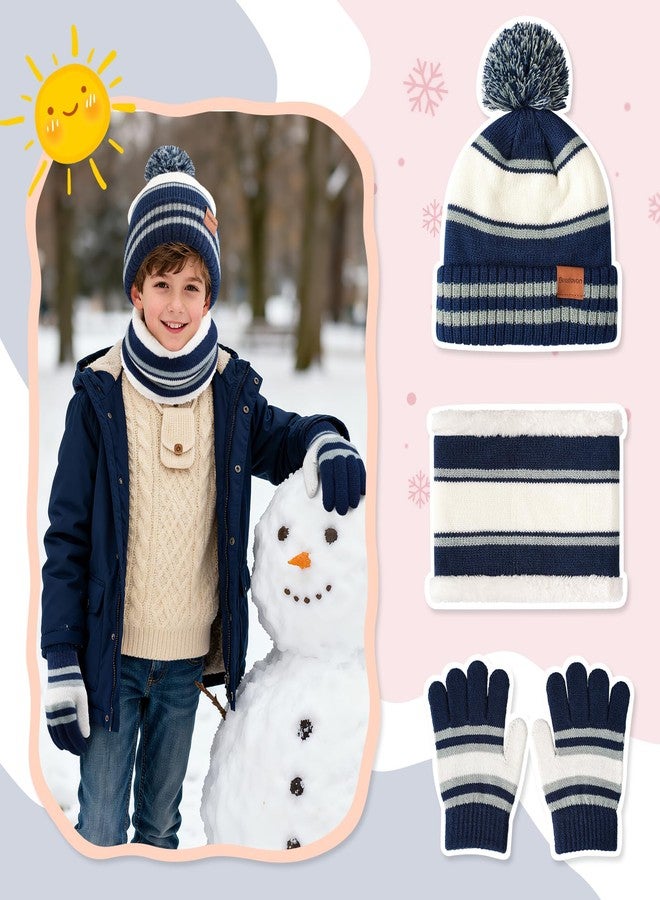 Bessteven Kids Winter Hat Gloves Scarf: Boys Beanie Hats Gloves Set, Navy Blue, One Size - Image 2