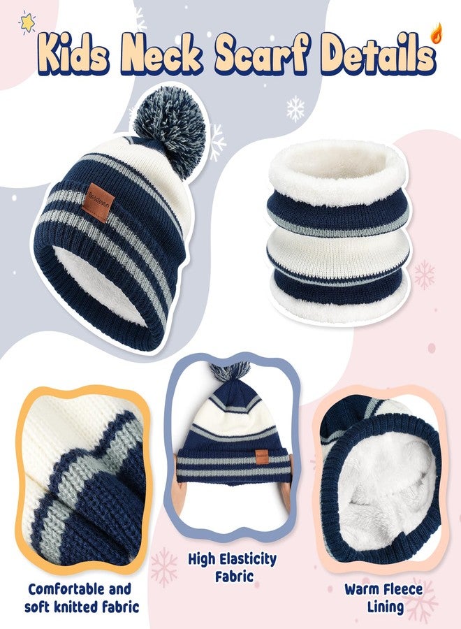 Bessteven Kids Winter Hat Gloves Scarf: Boys Beanie Hats Gloves Set, Navy Blue, One Size - Image 3