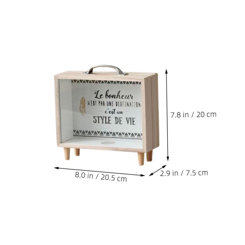 Wood Frame Piggy Bank Set 2pcs Square Decorative Money Saving Jar With Coin Slot For Home Office - Image 3