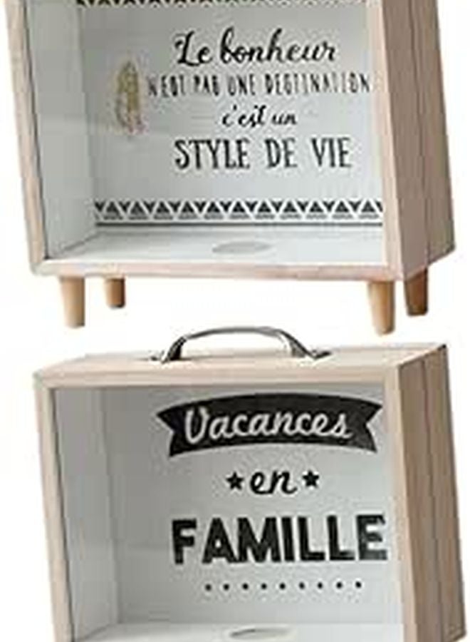 Wood Frame Piggy Bank Set 2pcs Square Decorative Money Saving Jar With Coin Slot For Home Office - Image 1