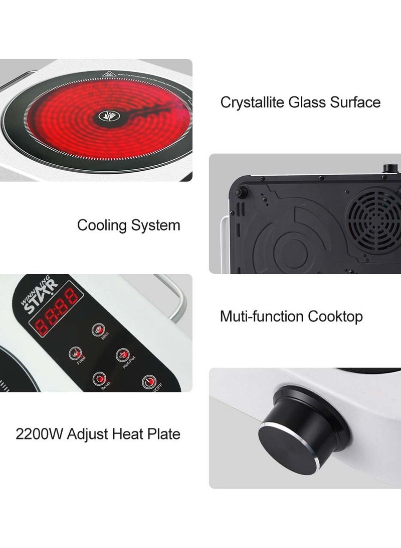 Winning Star 2200W Infrared Induction Cooktop, Electric Stove Burner, Electric Hot Plate, Single Electric Cooktops Countertop Stoveck for Home Dorm Office, Temperature Controls, Power Indicator Lights, Easy to Clean - Image 5