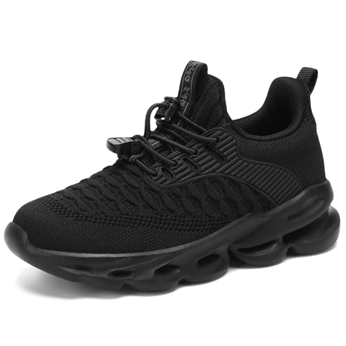 HSQ Boys Girls Kids Shoes Breathable Girls Tennis Shoes Lightweight Boys Sneakers Toddler Sneakers All Black Size 2 - Image 1
