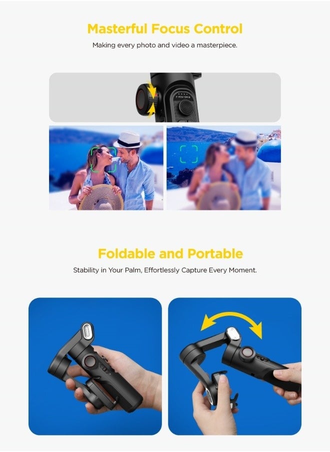 Phone Gimbal Stabiliser 3-Axis Smartphone Foldable Gimbal for iPhone Gimble with Focus Wheel TikTok YouTube Vlog Stabiliser for iPhone & Android