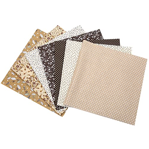 Antetek 7Pcs 20" x 20" Cotton Fabric DIY Making Supplies Quilting Patchwork Fabric Fat Quarter Bundles DIY for Quilting Cotton Patchwork Cushions (Brown, 20" x 20") - Image 1