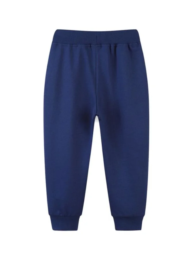 YUNIQEE Navy Blue Regular Fit Mid Rise Printed Trackpant