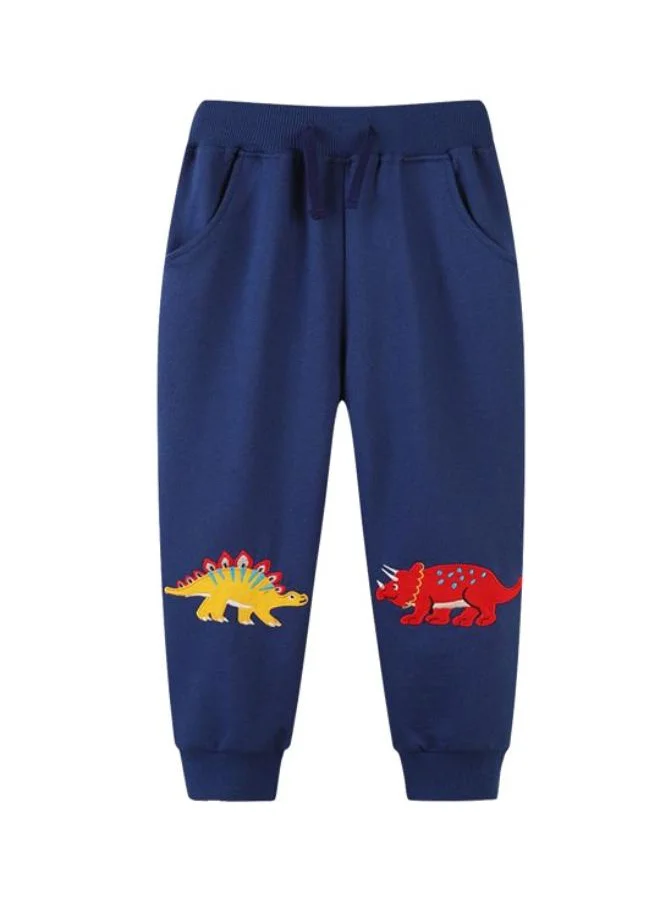 YUNIQEE Navy Blue Regular Fit Mid Rise Printed Trackpant