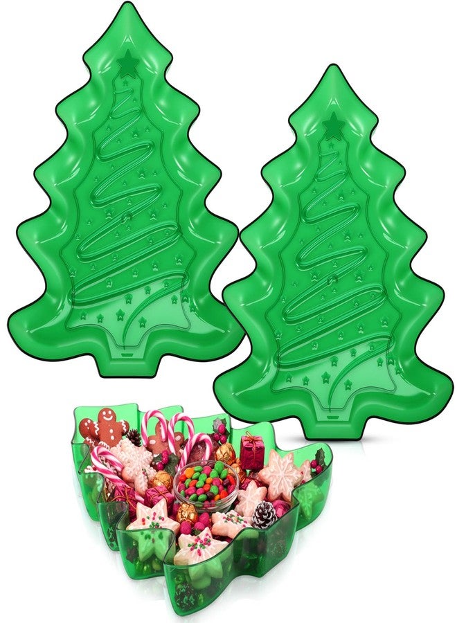 Wiwiqing 2 Pcs Christmas Tree Shaped Serving Tray Plastic Green Christmas Serving Platter Reusable Xmas Snack Tray Food Holder Appetizer Platter for Winter Xmas Themed Party Supplies Home Decoration - Image 1
