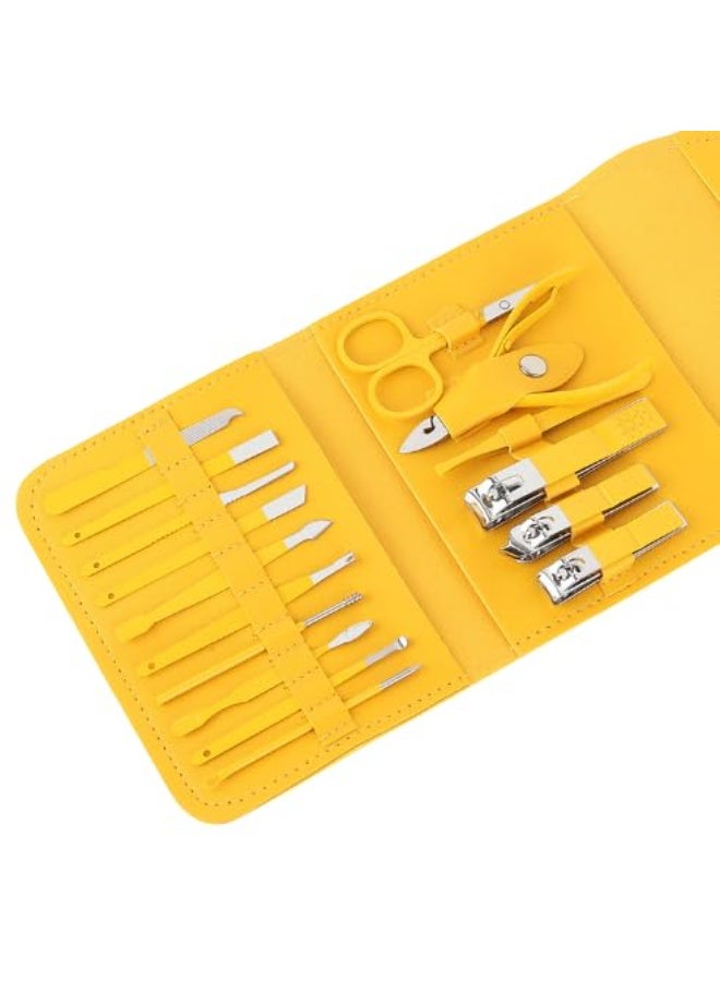 مجموعة قصافات أظافر مكونة من 16 قطعة، مجموعة عناية احترافية مع حقيبة جلدية للسفر، أدوات أظافر مع حقيبة سفر فاخرة للرجال والنساء - Image 4