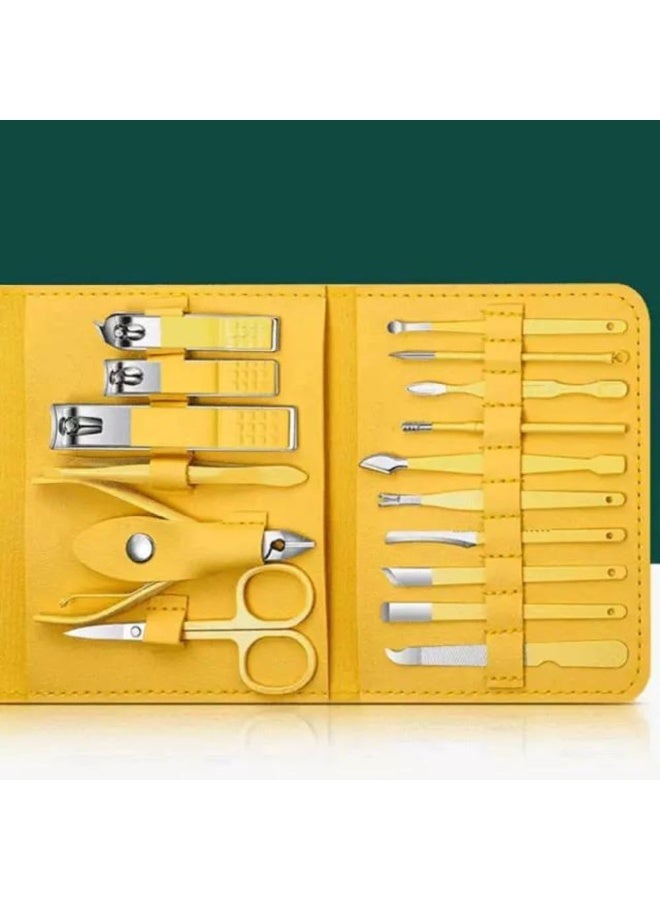 مجموعة قصافات أظافر مكونة من 16 قطعة، مجموعة عناية احترافية مع حقيبة جلدية للسفر، أدوات أظافر مع حقيبة سفر فاخرة للرجال والنساء - Image 5