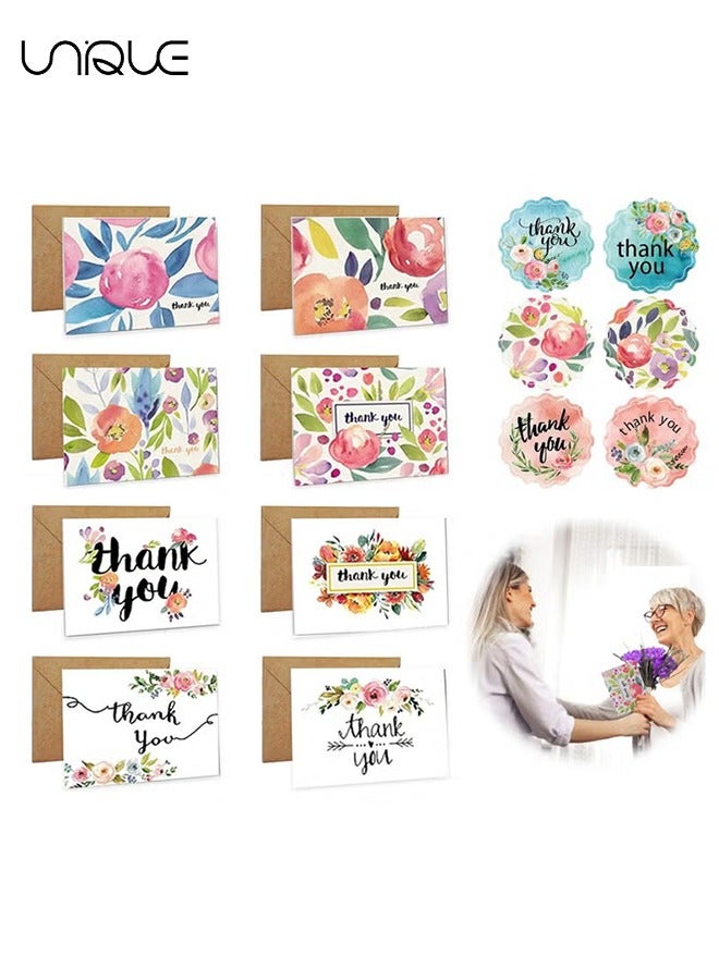 يونيك 8 مجموعات من بطاقات الشكر - تأتي مع مغلف وملصقات كرافت ، مظهر احترافي 4x6 | مناسبة لاستحمام الطفل ، الزفاف ، الأعمال التجارية الصغيرة ، حفل التخرج ، حمام الزفاف ، (ملون) - Image 1