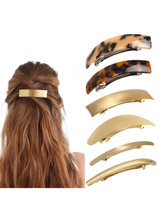 AITELEI 6pcs gold barrettes for women Metal Flat Hair Clips Tortoise Retro French Clips Gold Hair Barrettes Snap Hair Clips for Women Lady - Image 1