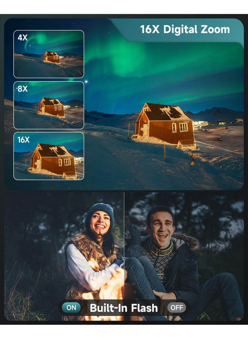 8K Digital Cameras for Photography, Autofocus Anti-Shake,88MP WiFi Vlogging Camera for YouTube with Selfie Lens, Professional Video Camera with Flash, Touch Screen, Lens Hood, 64GB Card, 2 Batteries - view 5