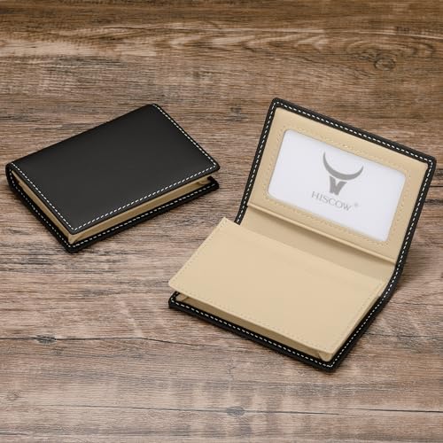 HISCOW Leather Business Card Case Holder for Men Women Italian Calfskin Matte Black Cream - Image 3