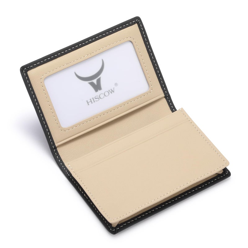 HISCOW Leather Business Card Case Holder for Men Women Italian Calfskin Matte Black Cream - Image 2