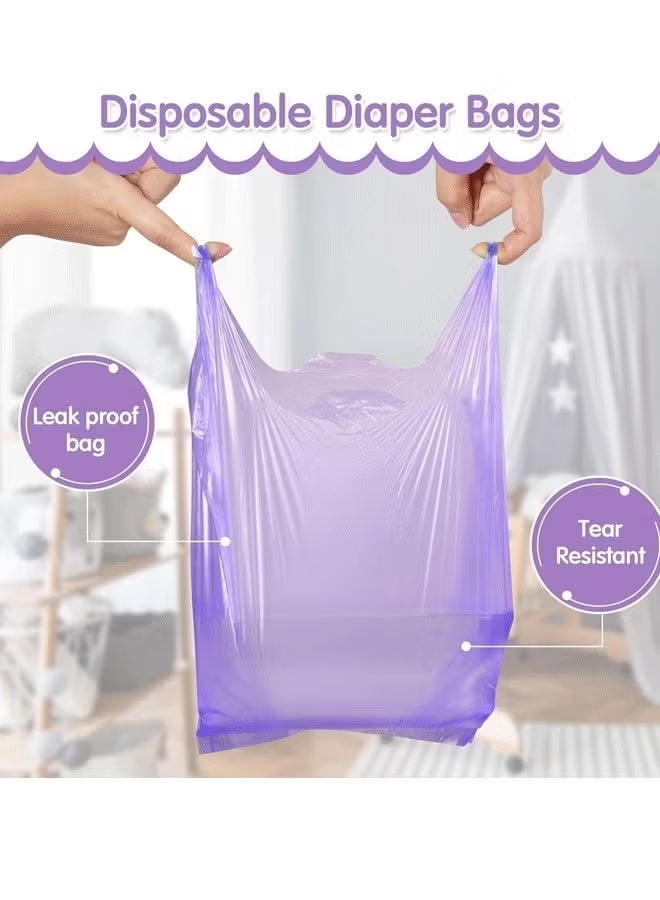 Comysubao Diaper Bags for Babies, Scented Nappy Bags with Easy-Tie Handles, 100 Count Leak-Proof & Tear-Resistant Disposable Diaper Sacks, Portable Dispenser Box for Baby Changing, Travel & Home Use, Purple - Image 4
