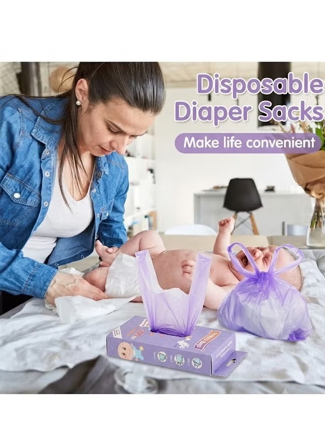 Comysubao Diaper Bags for Babies, Scented Nappy Bags with Easy-Tie Handles, 100 Count Leak-Proof & Tear-Resistant Disposable Diaper Sacks, Portable Dispenser Box for Baby Changing, Travel & Home Use, Purple - Image 5