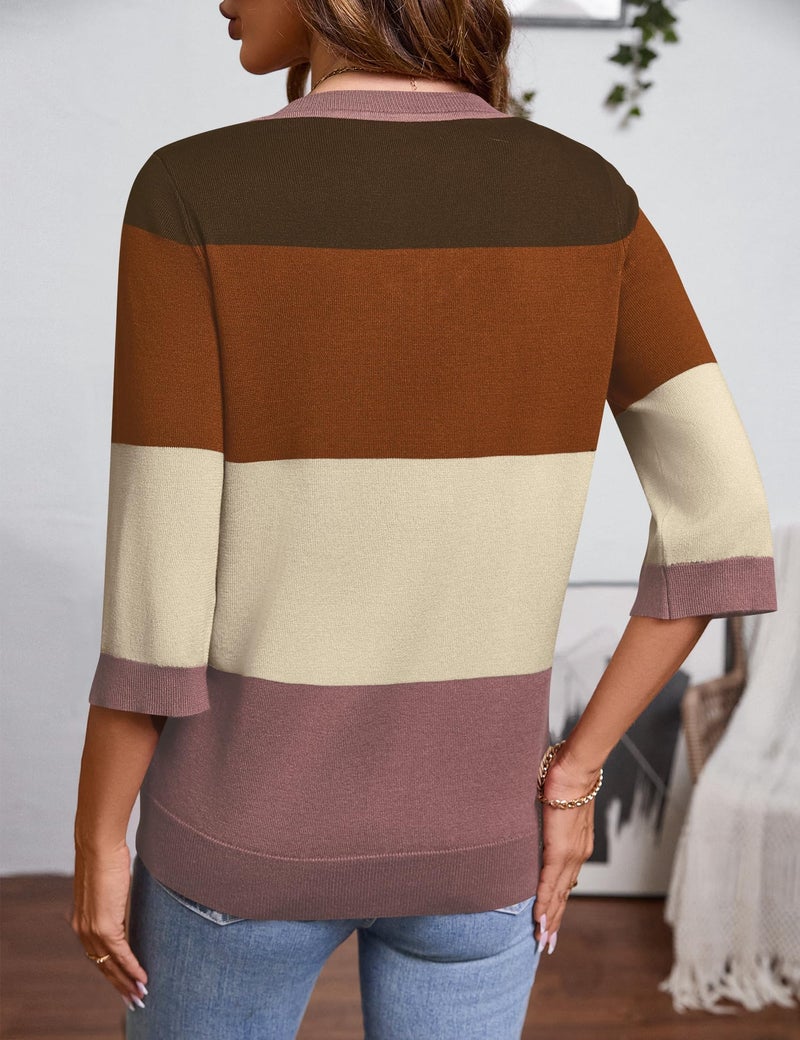 LUYAA V Neck Sweaters for Women Casual 3/4 Half Sleeve Sweater, Lightweight Loose Pullover Tops Dressy Work M - Image 5