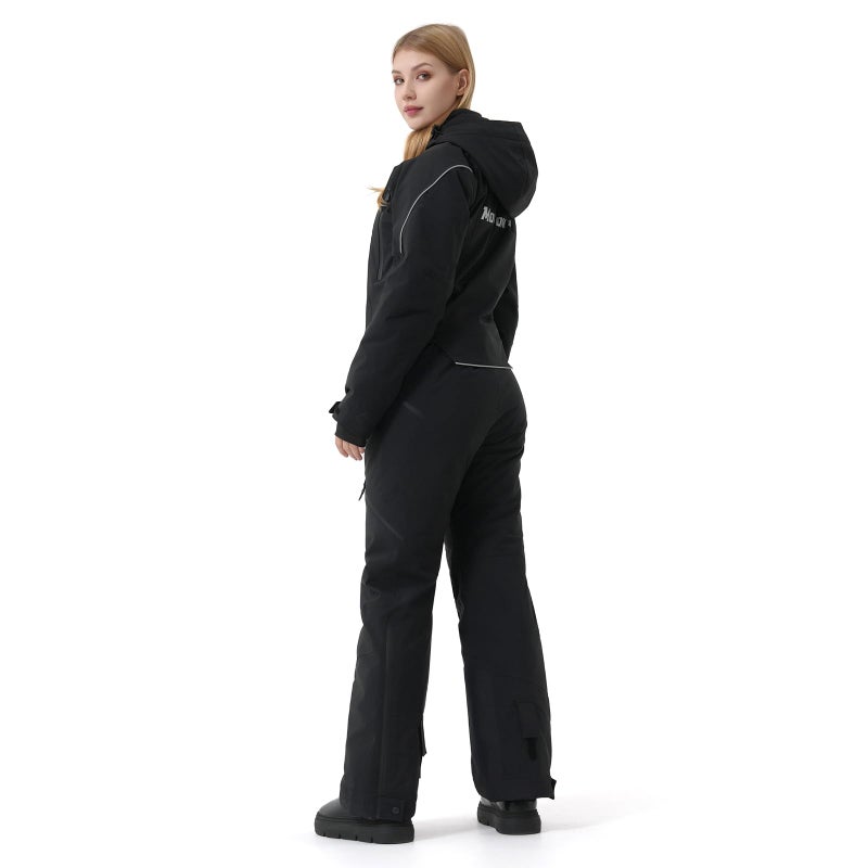 MOUS ONE Women One Pieces Ski Suits Waterproof Warm Insulated Ski Jumpsuit Removable Hood Snowsuit for Snow Sport(Black 1, Large) - Image 3