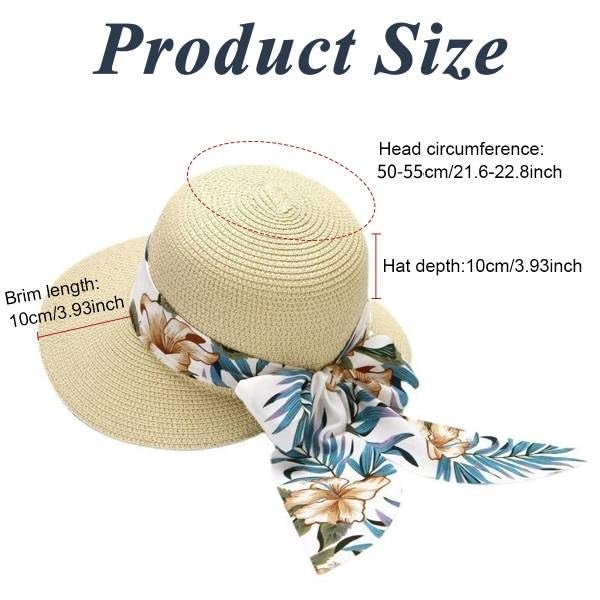 PALAY® Straw Hat for Women Summer, Wide Brim Sun Beach Hat for Women, Fashion UV Protection Cap with Print Ribbon Beige - Image 2