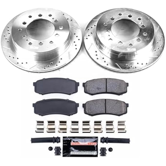 ريحني وسادات فرامل خلفية من ألياف الكربون Z23 Power Stop K2405 مع مجموعة أقراص فرامل مثقوبة - Image 3