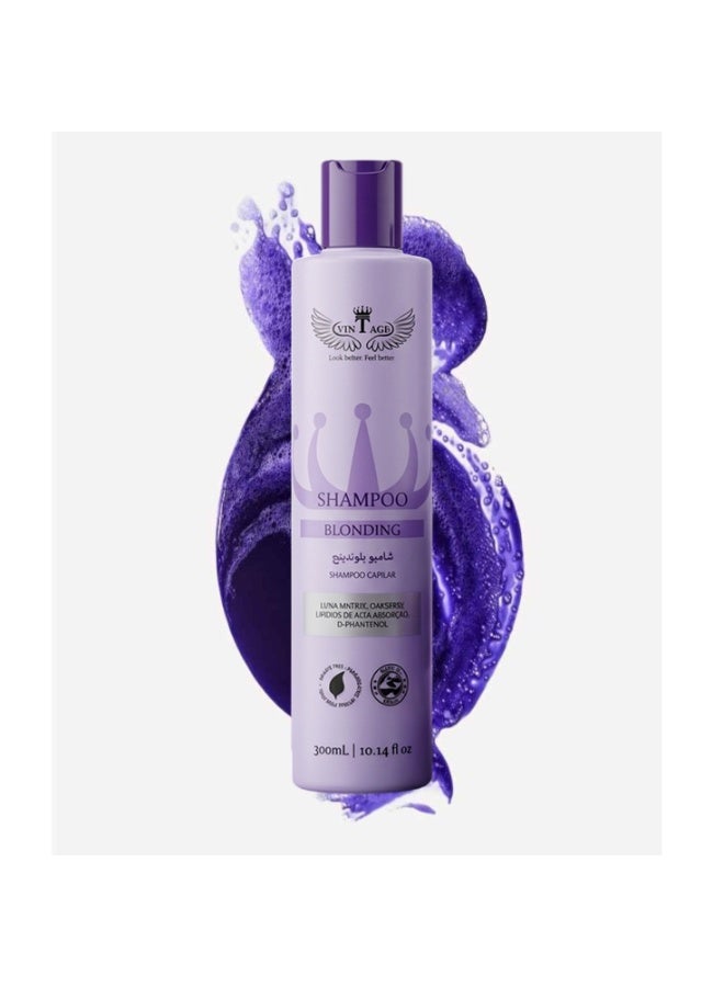 VINTAGE Blonding Purple Shampoo 300ml | Anti-Yellow Toning Shampoo for Blonde, Silver & Grey Hair | Brassiness Neutralizer | Color Protection & Shine - Image 1