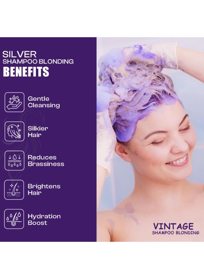 VINTAGE Blonding Purple Shampoo 300ml | Anti-Yellow Toning Shampoo for Blonde, Silver & Grey Hair | Brassiness Neutralizer | Color Protection & Shine - Image 2