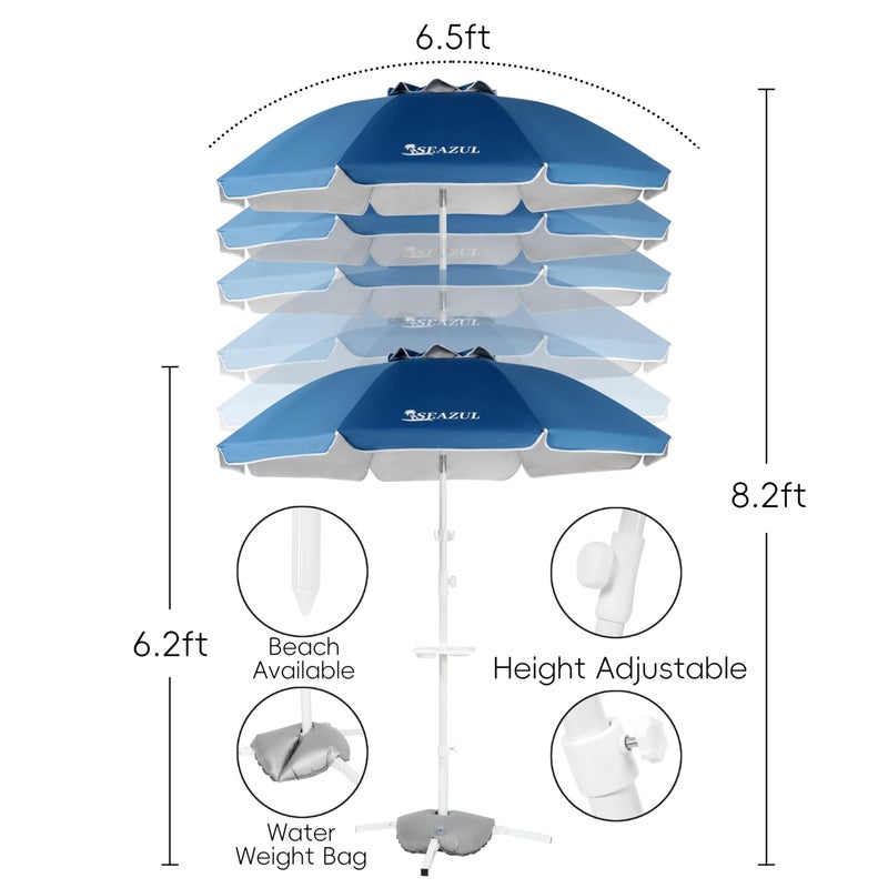 Seazul 6.5ft Sun Shade Umbrella, Portable Umbrella with Stand for Sports, Water Weight Bag, Adjustable and Lightweight, Sun Protection, Blue - Image 4