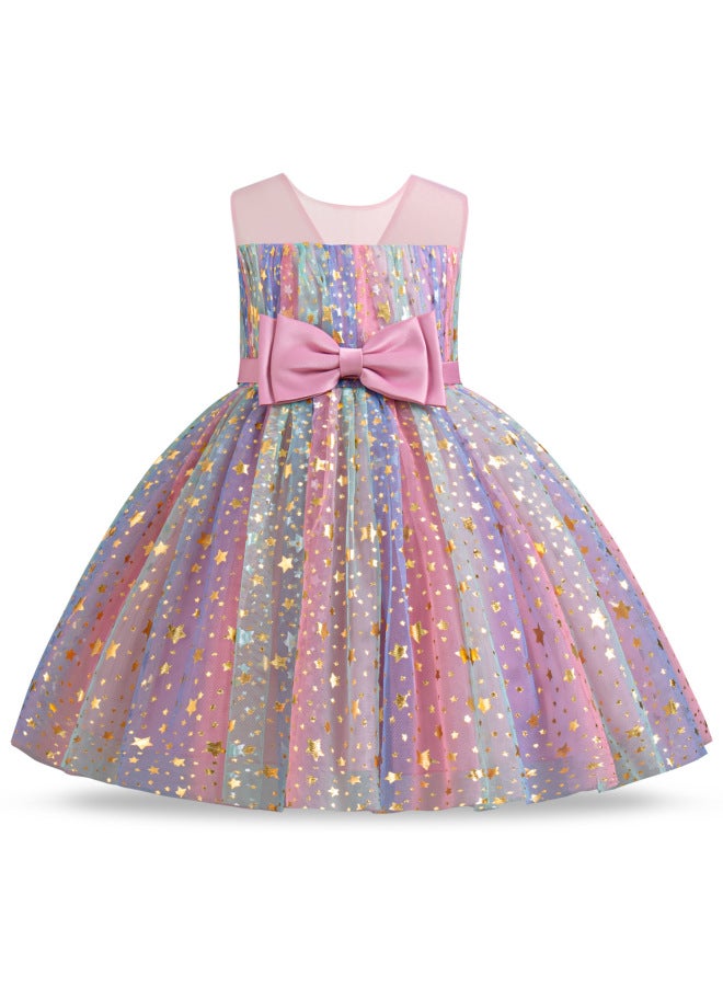 Summer New Girls Princess Dress Elf Color Wings Suit Children's Star Mesh Canopy Dress