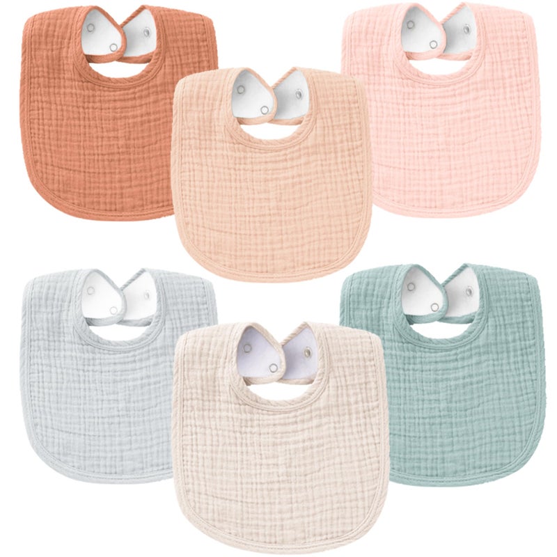 Konssy 6-Pack Muslin Baby Bibs for Boys & Girls, Soft Cotton Absorbent Bandana Drool Bibs for Drooling & Teething - Image 1