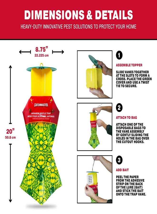 Catchmaster Japanese Beetle Traps Outdoor 3PK, Flying Insect Trap Bag with Lid & Dual Pheromone Food Lure, Hanging Bug Catcher Pest Control for Backyard & Garden, Plants, Trees, Vegetables & Flowers - Image 5