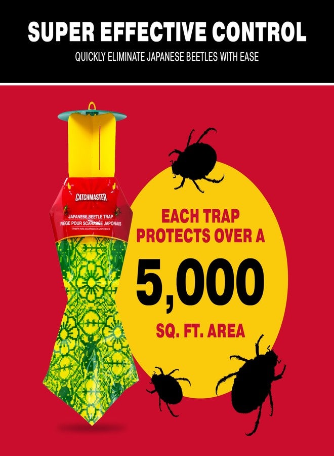Catchmaster Japanese Beetle Traps Outdoor 3PK, Flying Insect Trap Bag with Lid & Dual Pheromone Food Lure, Hanging Bug Catcher Pest Control for Backyard & Garden, Plants, Trees, Vegetables & Flowers - Image 2