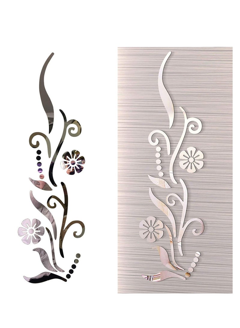 Excefore 3D Flower Mirror Wall Decoration, Petal Crystal Mirror Stereoscopic Wall Sticker for Bedroom Living Room Sofa Tv Wall Background, Removable Acrylic Art Mural for Home Decoration, Silver - Image 1