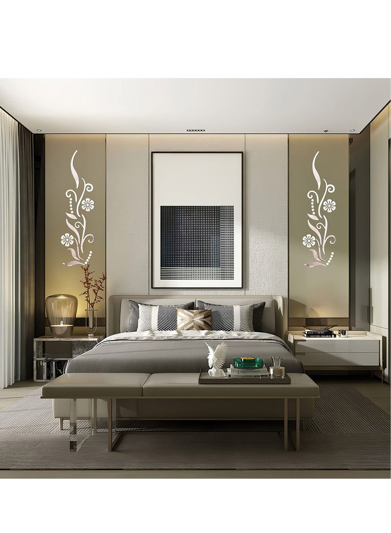 Excefore 3D Flower Mirror Wall Decoration, Petal Crystal Mirror Stereoscopic Wall Sticker for Bedroom Living Room Sofa Tv Wall Background, Removable Acrylic Art Mural for Home Decoration, Silver - Image 3