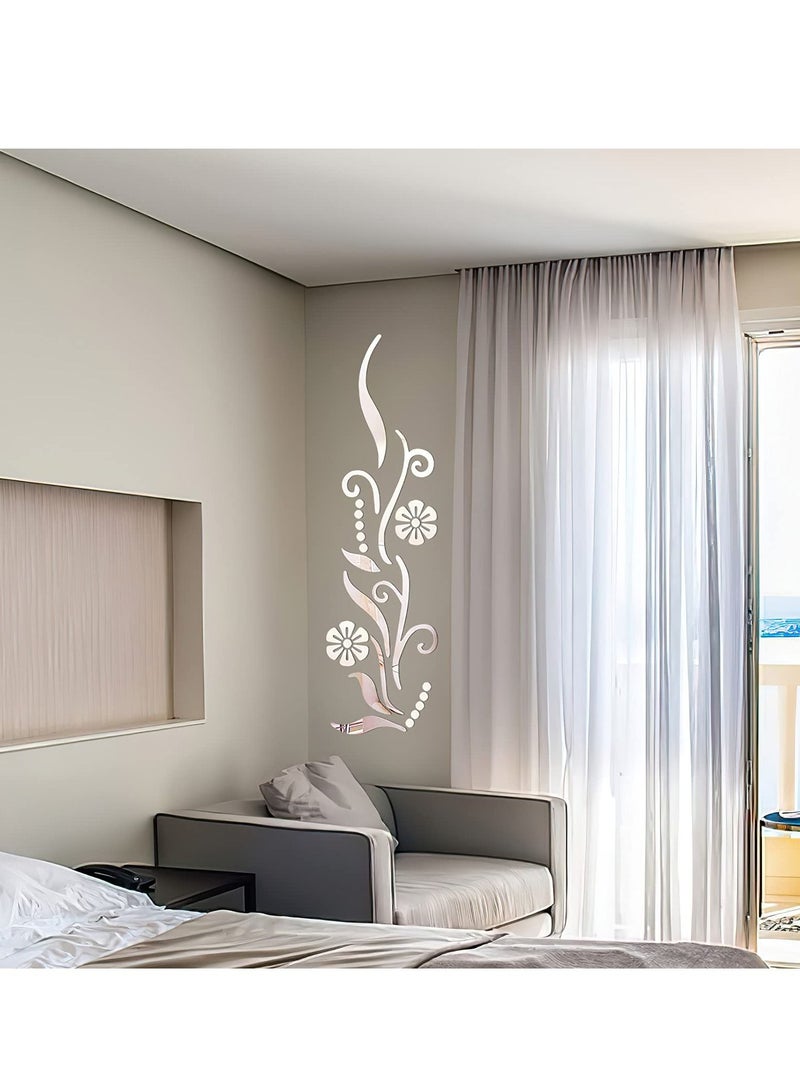 Excefore 3D Flower Mirror Wall Decoration, Petal Crystal Mirror Stereoscopic Wall Sticker for Bedroom Living Room Sofa Tv Wall Background, Removable Acrylic Art Mural for Home Decoration, Silver - Image 2