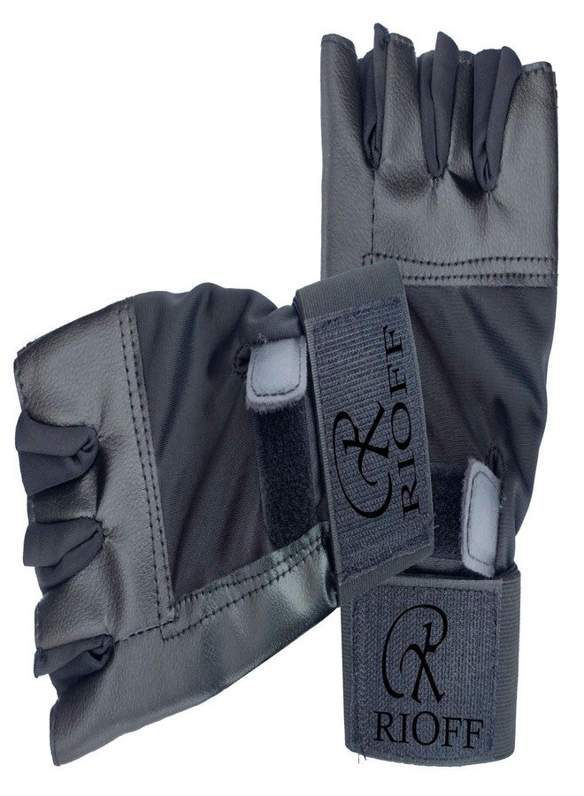 Rioff ® Sports Leather Gym Gloves for Men with Wrist Support Band for WeightLifting and Exercise Black Color - Image 1