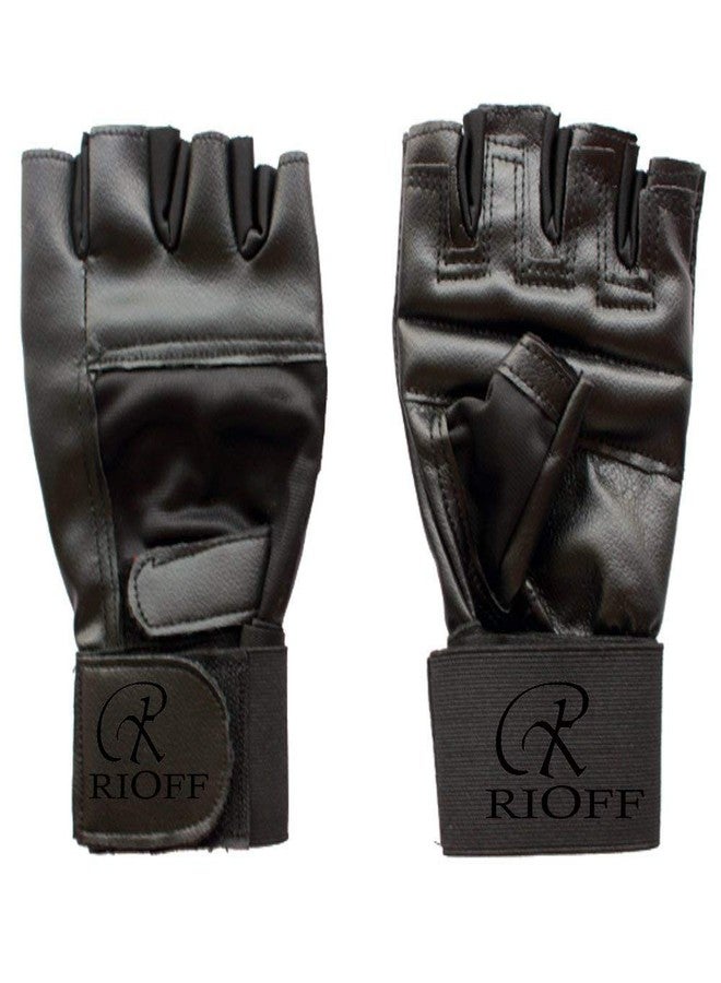 Rioff ® Sports Leather Gym Gloves for Men with Wrist Support Band for WeightLifting and Exercise Black Color - Image 4