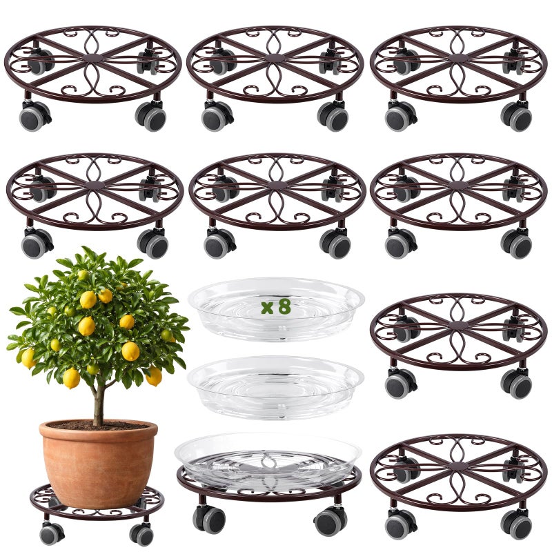 Planterhoma 8 Pack Plant Caddy with Wheels Heavy Duty 11.8 Inches Metal Plant Stand with Wheels Plant Dolly Rolling Plant Stand Plant Roller with Casters for Indoor and Outdoor (8, Bronze) - Image 1