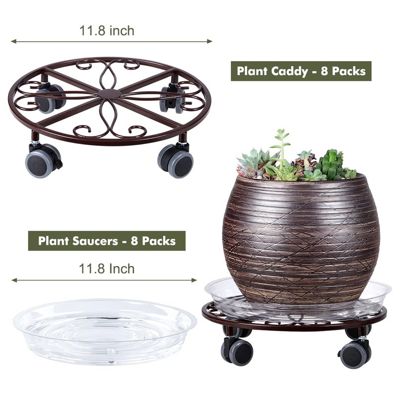 Planterhoma 8 Pack Plant Caddy with Wheels Heavy Duty 11.8 Inches Metal Plant Stand with Wheels Plant Dolly Rolling Plant Stand Plant Roller with Casters for Indoor and Outdoor (8, Bronze) - Image 3