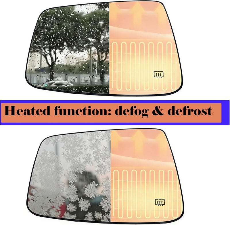 Danbojit Ram Driver Left Side Heated Mirror Glass Compatible with 2009-2018 Dodge Ram 1500 2500 Left Power Heated Convex Mirror Glass 68050299AA, 68079363AA - Image 3
