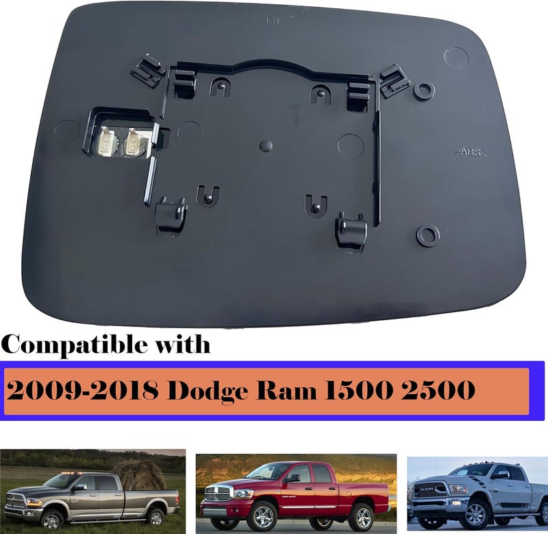 Danbojit Ram Driver Left Side Heated Mirror Glass Compatible with 2009-2018 Dodge Ram 1500 2500 Left Power Heated Convex Mirror Glass 68050299AA, 68079363AA - Image 2