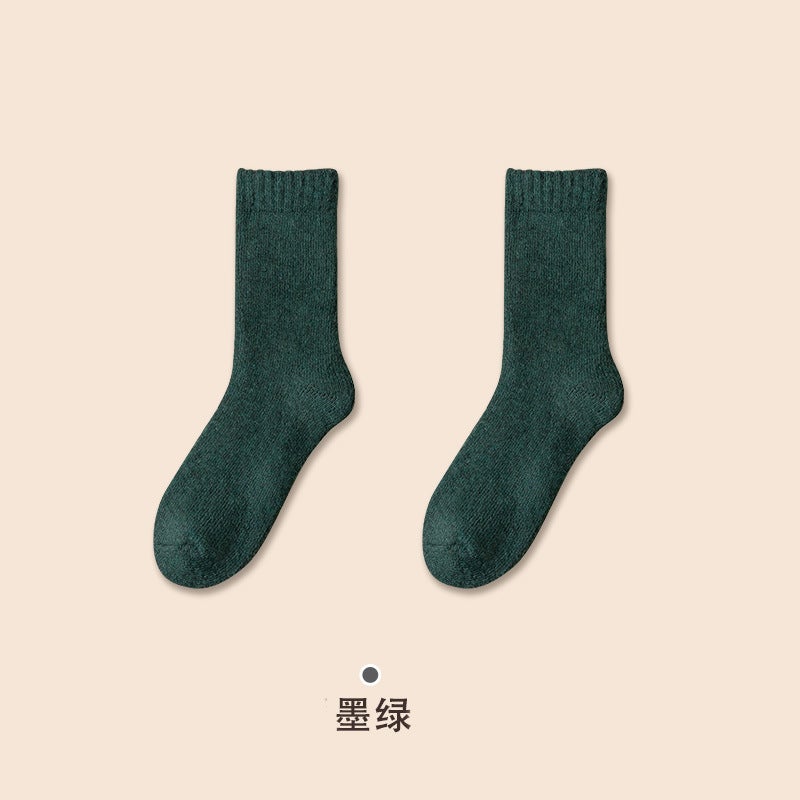 Wool Socks Women'S Men'S Fleece-Lined Thickened Terry Mid-Calf Length Socks Women'S Warm Socks Super Thick Plush Floor Socks - Image 1