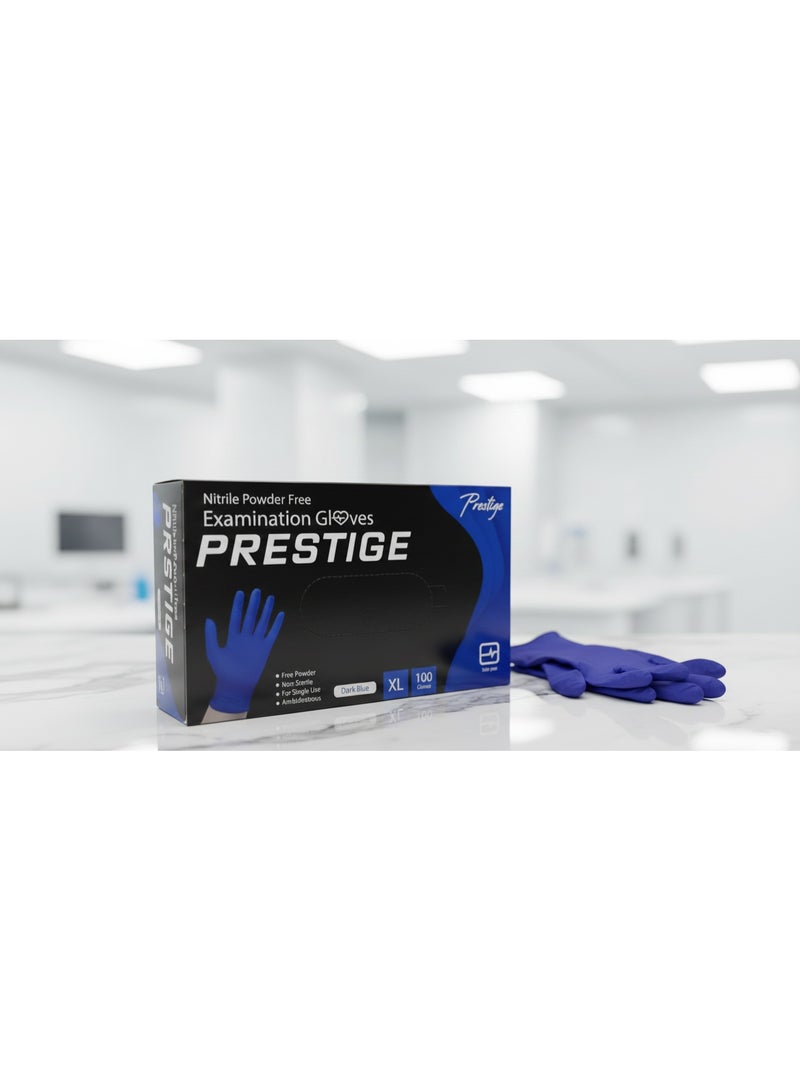 برستيج قفازات نيتريل طبية زرقاء بدون بودرة – مقاس X-Large – علبة 100 قفاز – Prestige - Image 3