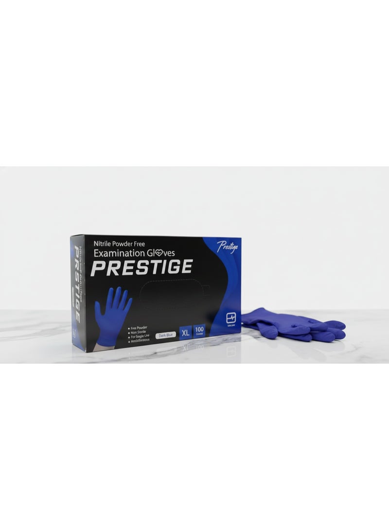 برستيج قفازات نيتريل طبية زرقاء بدون بودرة – مقاس X-Large – علبة 100 قفاز – Prestige - Image 2