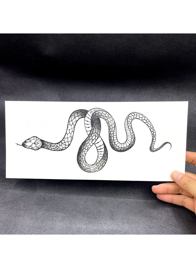 ملصقات وشم مؤقت على شكل ثعبان أسود كبير الحجم للنساء والرجال، خصر الجسم مقاوم للماء 11*25 سم - Image 2