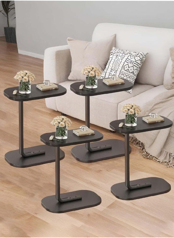 Taimi 4 pieces C-Shaped Side Table Elegant Design with Metal Frame, Sofa Side Coffee Table, Side Table for Living Room, Bedroom, Office, Balcony 45x30x60cm - Black  - Image 1