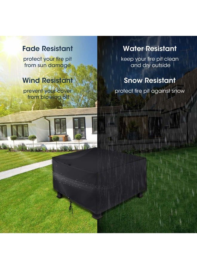 Unicook Square Fire Pit Cover 38 Inch, Heavy Duty Waterproof Fire Table Cover, Outdoor Firepit Cover with Drawstring and Handles, Fade Resistant Material, All Weather Protection, Black - Image 4